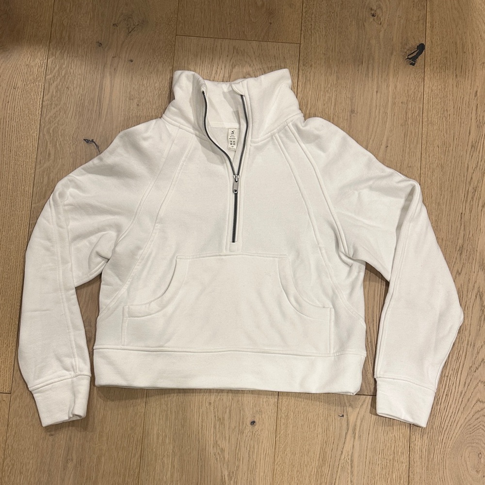 Cropped White Half-Zip Cowl Pullover Sweater